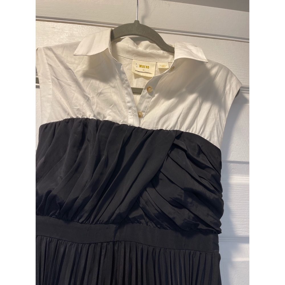 Anthropologie Black and White Pleated Midi Shirt Dress - Picture 6 of 10